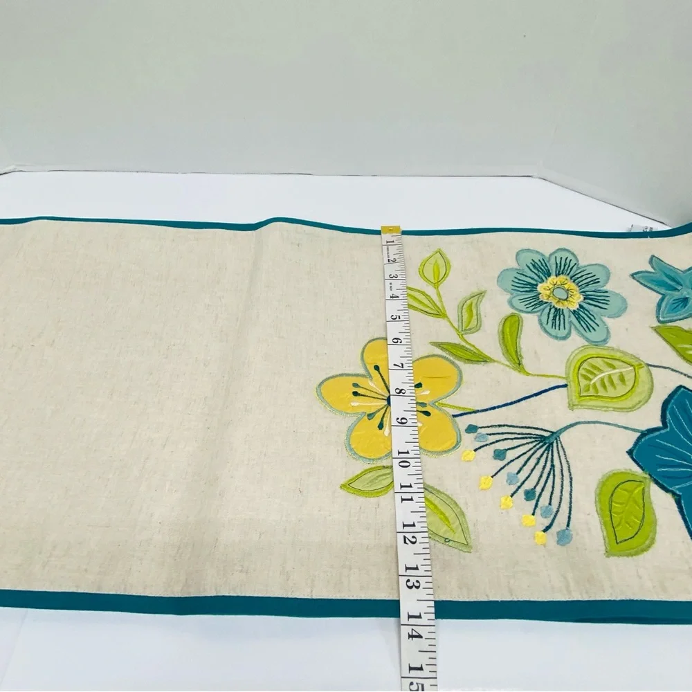 Artistic Accents Table Runner Beige w/Teal Yellow Green Floral Print  72